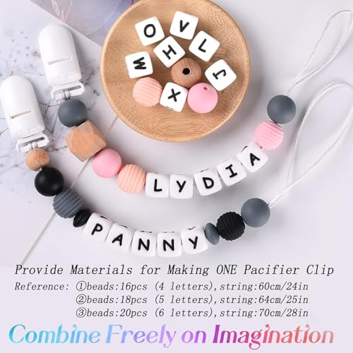 Image of Personalized Pacifier Clip for Boys and Girls, 4 Sets of 26 Letters DIY Silicone Stroller Clip with Name,Cute and Durable Pacifier Holder Soother Chew Toy, Unique for Newborn Gifts