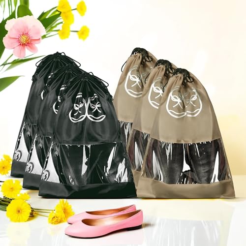 Image of Heart Home Pack of 6 Travel Shoe Organizer | Storage Bags | Travel Carrying Bag | Storage Organizers Set | Shoe Cover with Transparent Window | Shoe Dori Cover | Brown & Black
