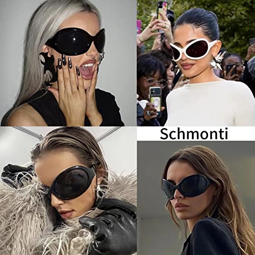Retro Oversized Wrap Around Sunglasses for Women Men Y2K Trendy Black Oval Shades Frame Shield Sun Glasses3
