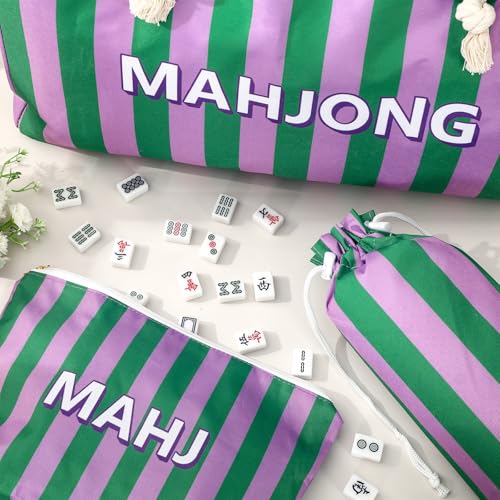 FYSUIMU Bolsa para Mahjong Rayas Verde y Púrpura miniatura 4