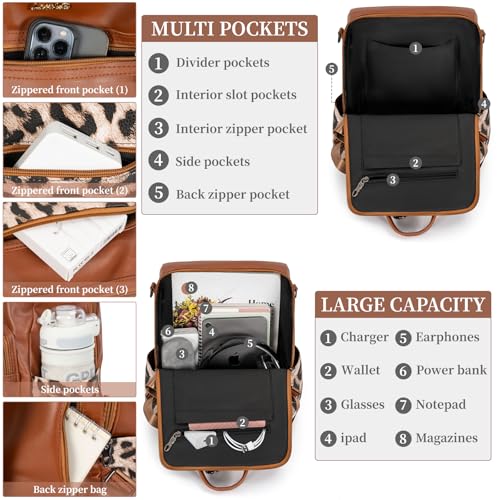 Image of PU Leather Backpack Purse for Women Travel Convertible Shoulder Tassel Bag Ladies Work Travel Handbags
