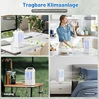 Mini Klimaanlage con Tanque, Mobile Klimaanlage, 4-In-1 Luftkühler mit Wasserkühlung, 3 Gebläsestufen, Oszillation, LED-Display, Leise Klimaanlage mit Luftbefeuchter (Kühlkomfort-Modell) – Ansicht 7