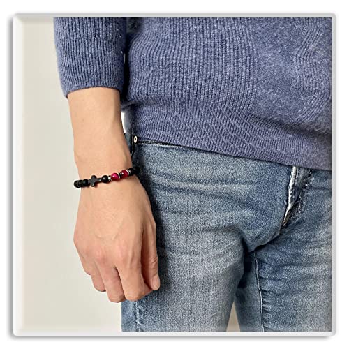 Image of Xusamss Fashion 8MM Matte Agate Beads Bracelet Cross Elastic Bracelet,7 1 /2 Wrist