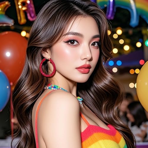 Sparkly Hoop Earrings for Women Exaggerated Rainbow Rhinestone Hoops Earrings Fashion Glitter Crystal Hoop Earring Large Hoops Earring Prom Jewelry Gifts3