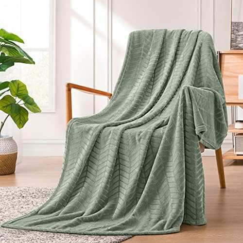 Excervent Soft Brushed Flannel Throw Blanket sage Green Fleece Blankets Chevron Pattern for Sofa, Chair, Couch - Fluffy Warm Cozy Light Green Blanket (50x60 inches) for Adults and Kids