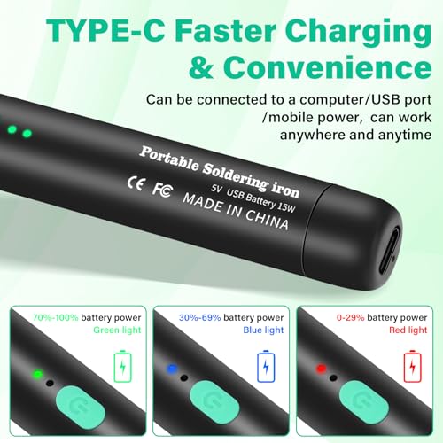 KKMOL Cordless Soldering Iron Kit, USB Soldering Iron with 3 Temperature Adjustable 260 °C - 450 °C, 3 Soldering Tips, Soldering Wire, Professional Safe - Black 4 KKMOL Cordless Soldering Iron Kit, USB Soldering Iron with 3 Temperature Adjustable 260 °C - 450 °C, 3 Soldering Tips, Soldering Wire, Professional Safe - Black - Image 4