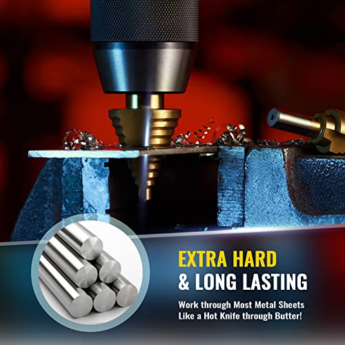 Image of ZELCAN HSS 5PCS Titanium Step Drill Bit Set with Automatic Center Punch for Sheet Metal with Aluminum Case, 50 Sizes in 5 High Speed Multiple Hole Stepped Up Steel Bits for DIY Lovers