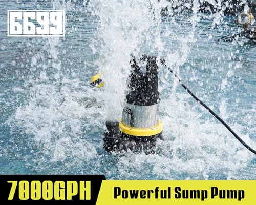 Image of Sump Pump Submersible 7000GPH Stainless Steel Water Pump for Pool Draining 1.5HP Utility Pump with Adjustable Float Switch 16FT Power Cord for Flooded House Sump Pit Pond Remove Water