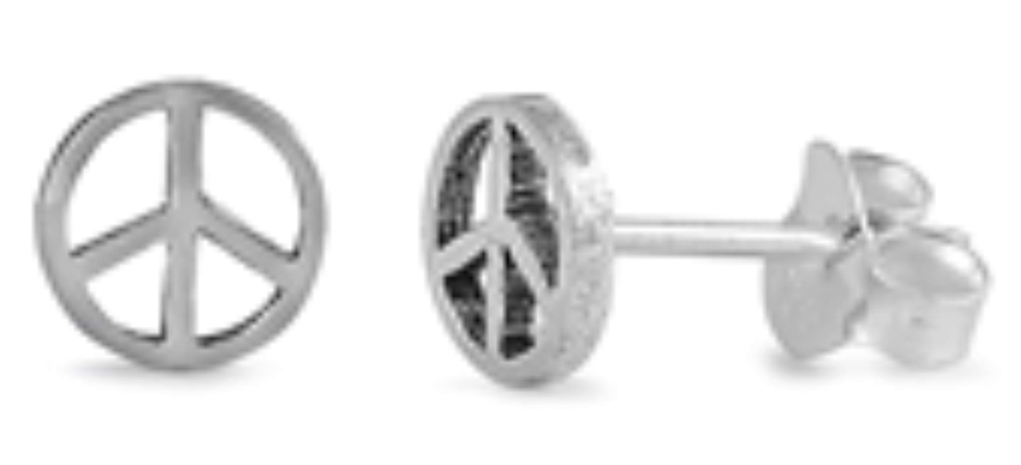 STERLING SILVER Silver Stud Earrings - Peace Sign Post Ages 13+