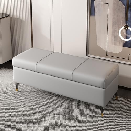 SnamicE Banco de Madera con Espacio de almacenaje para Dormitorio, Entrada o Sala de Estar. Taburete Multifuncional para Maquillaje, Banco Auxiliar, Elegante otomana,Light Gray-90 * 40 * 40cm