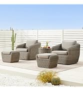 CHITA 5 Pieces Patio Wicker Furniture Set, Outdoor Rattan Bistro Set with Removable Thickened Cus...