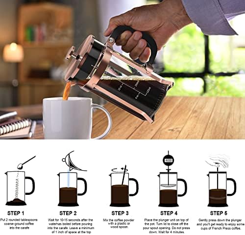 QUQIYSO French Press Coffee Maker 21oz,Borosilicate Glass Coffee Press — view 5