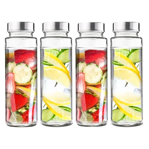 Image of EVATTA Glass Water Bottle 500ml | Set of 4 | Stainless Steel Airtight Leak-Proof Lid | Glass Water Bottle for Fridge | Wide mouth & Easy to Clean | Perfect Bottle for Office, Gym, School, Yoga (4)