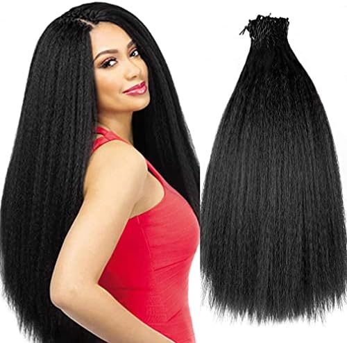 6 Packs 20 Inches Kinky Straight Crochet Hair with Adjustable Loop Synthetic Pre-looped Yaki straight Crochet Braiding Hair Extensions for Black Women 1B# Black