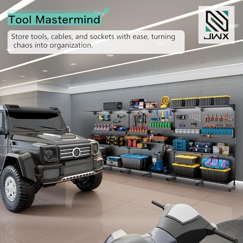 JWX Pegboard Storage Management Box - Easy Install, Secure Storage Solution for Gamers, DIYers, and Office Organization, Compatible Pegboard Standing Shelf Unit, Black - Image 6