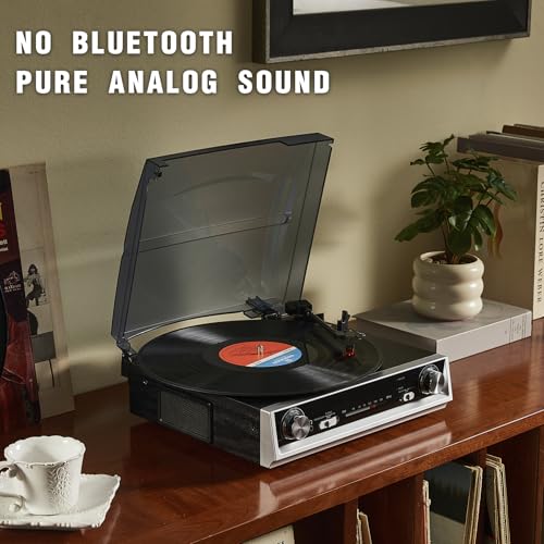 Vintage All-in-One Record Player with Built-in Speakers, 3-Speed 33/45/78 RPM Turntable, FM Radio, RCA & Headphone Output, Black Wood Finish — No Bluetooth - Les Beatles, Paul McCartney, John Lennon, RIngo Starr, George Harrison Vintage All-in-One Record Player with Built-in Speakers, 3-Speed 33/45/78 RPM Turntable, FM Radio, RCA & Headphone Output, Black Wood Finish — No Bluetooth – Image 7