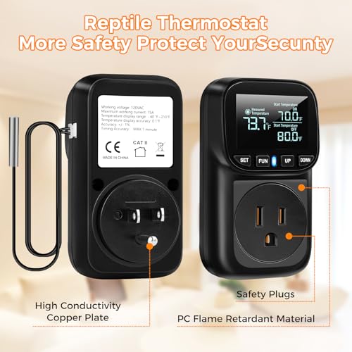 Image of Diymore Digital Temperature Controller Outlet - 1800W Plug-in Thermostat with Heating & Cooling Modes, -104F to 210F Range for Greenhouse, Reptile, Incubator & Pool