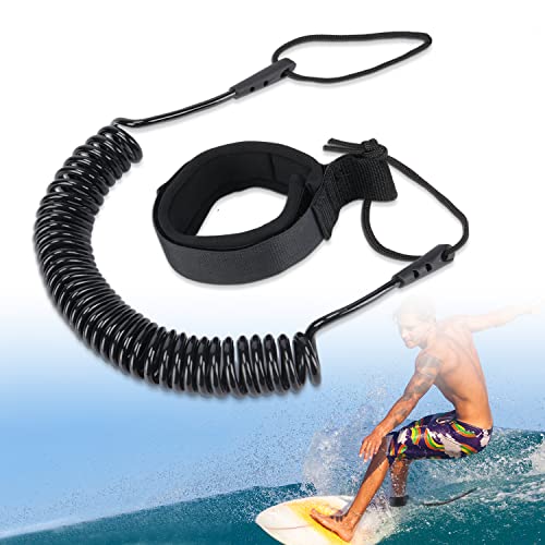 MAJOYLIFE 10 Pies Leash Paddle Surf,Correa de Tabla de Surf para Stand Up Paddle Board,Bodyboard,Kayak y Otros Deportes Acuáticos (Negro)