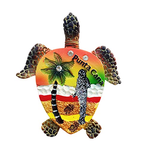 Punta Cana - Imán para nevera con forma de tortuga dominicana, recuerdo de viaje, 3D, calcomanía magnética pintada a mano