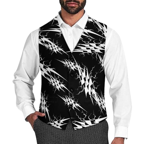 Checkered Thunder Checkerboard Men's Suit Vests Business Formal Dress Vest V-Neck Waistcoat for Wedding Casual