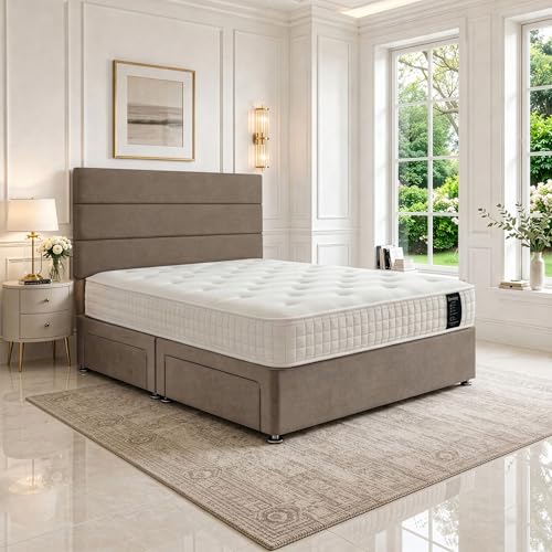 SANA SLEEP Small Double Bed with Orthopaedic Mattress & 2 Drawers - 4FT (silver Fabric) - Stylish Divan Set for Comfortable Living - Durable Frame for Cosy Bedrooms - Luxurious Bed for Modern Homes