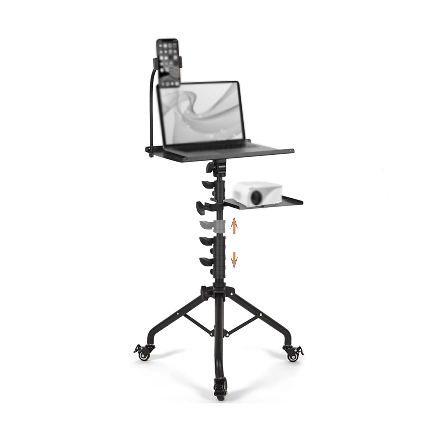 Support Videoprojecteur Sur Pied，Trepied Videoprojecteur，Hauteur Réglable de 65cm à 120cm,Rotation de 180°,Pied Polyvalent avec Roulettes Métalliques,Trépied de Projecteur pour Bureau et Maison