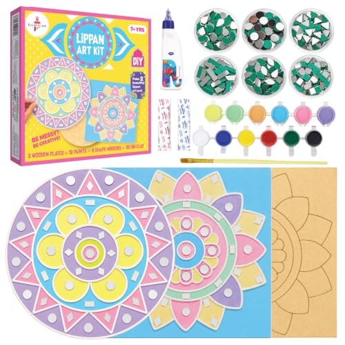 Image of Kalakaram Lippan Art Kit | Painting & Coloring Art Kit | DIY Wall Decoration Set with 3 MDF Bases 8 inch, Paints, Craft Mirrors, Clay Traditional Painting Art Set for Kids and Adults