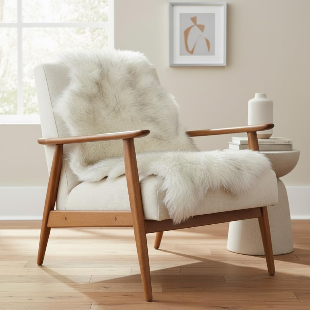 Super Area Rugs Gray & White Mix Sheepskin Rug Genuine Single 2x3ft Pelt Fluffy Fur Seat Cushion and Chair Cover