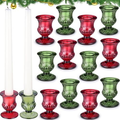 Mumufy 12 Pcs Taper Glass Candlestick Holders 0.8'' Clear Tealight