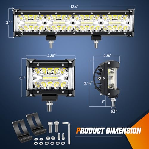 Image of Nilight Side Shooter LED Light Bar Set 12 Inch Triple Row Spot Flood Combo Lights 2PCS 4.3Inch Pods with 5Pin Rocker Switch Wiring Harness Kit for Off-Road Truck ATV UTV Boat