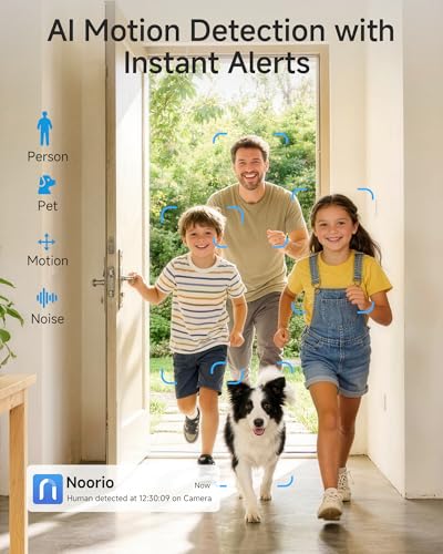 Image of Noorio Security Indoor Camera with 5GHz WiFi, 2K UHD Security Camera, Pet /Dog /Baby Camera with Phone app, Night Vision, Human /Pet Auto Tracking, 360 Pan-Tilt, T110