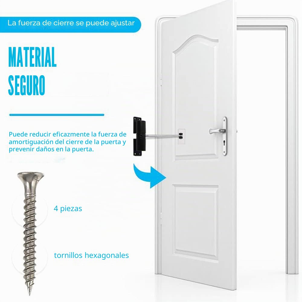 Cierrapuertas, cierre de resorte automático, cierrapuertas ajustable acero, cierrapuertas automático interno, con palanca de ajuste y tornillos, para cierre automático puerta