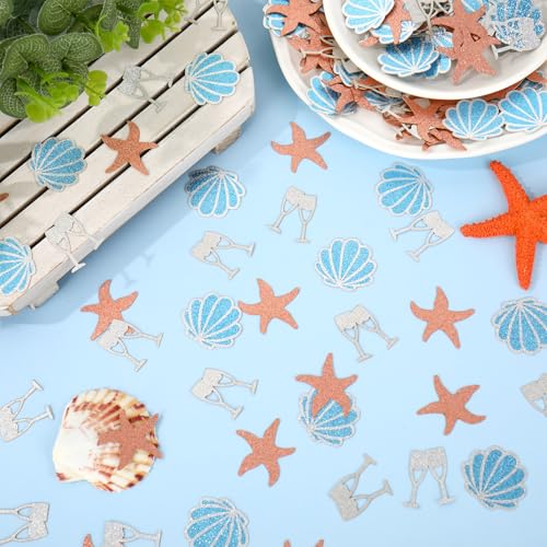 Image of Whaline 300 Pcs Last Toast on The Coast Table Confetti Bachelorette Party Confetti Glitter Shell Starfish Wine Cup Table Centerpieces for Coastal Beach Bridal Shower Wedding