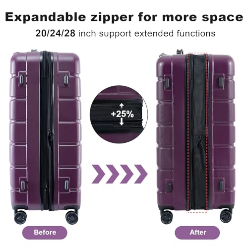 DEEP Purple Luggage Sets New Model Expandable ABS+PC 3 Piece Sets with Spinner Wheels Lightweight TSA Lock - Stylish Travel Suitcases3