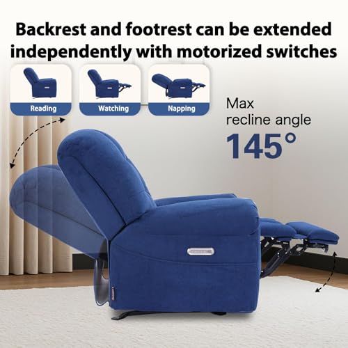Sillón reclinable eléctrico plegable azul marino miniatura 6