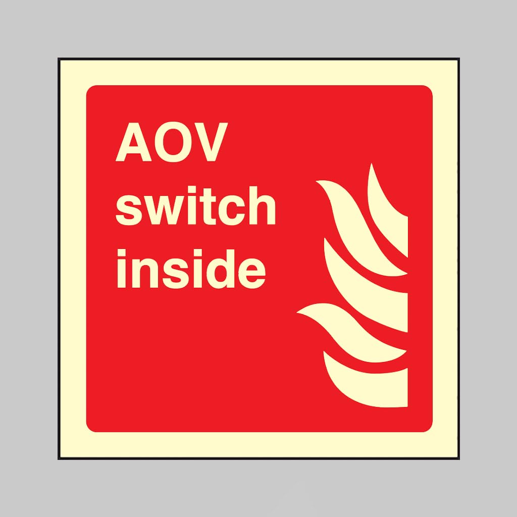 AOV switch inside (glow in the dark rigid pvc sign) - size: 150x150mm (Caledonia Signs - SKU: 31114C)