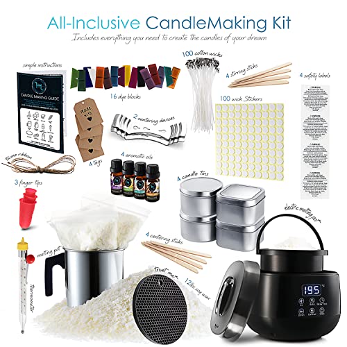 Image of Hearth & Harbor Organic Soy Candle Making Kit for Adults, DIY Crafts, Complete Candle Making Supplies Include Natural Soy Wax, Tins, Electric Pot, Scents, Wicks & More - Gift Idea, Home Decor - 12 Lbs