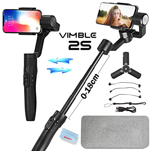 FeiyuTech Vimble 2S (con Mini Trípode) Estabilizador de Mano para Gimbal de 3 Ejes con Barra de extensión de 18 cm para iPhone 11 8 7 7 Plus 6 6s Samsung Galaxy S9 + S8 + Note 8 S7 S6 Q2 Edge-Black