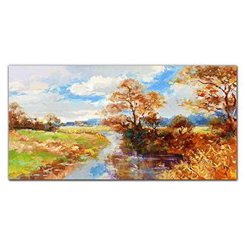 Photo sur verre décoration murale salon paysage rivière arbre 100x50