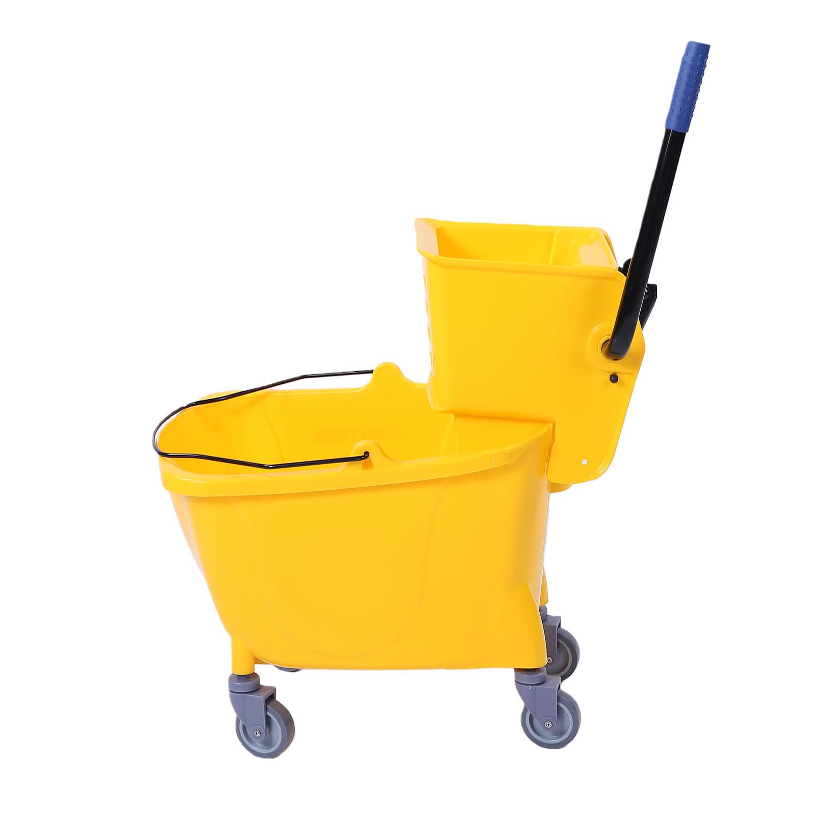 Cubo para Fregona Comercial, Ergonómico de 32 L y Ruedas Universales, Cubo para Fregona Industrial, Escurridor de Prensa Lateral con Ruedas de 360 ​​Grados, para Limpieza del Hogar, Pisos y