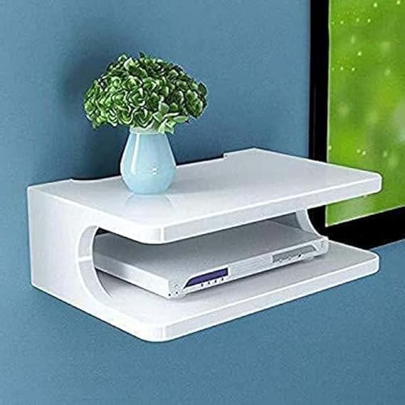 Image of Floating Wall Mounted TV Shelf for Set Top Box, WiFi Router, Gaming Console & Decorative Items | Modern Wall Storage Rack for Living Room, Bedroom & Office (White)