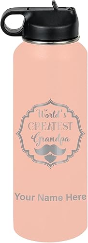 Miniatura 55 de LaserGram Botella de agua con tapa abatible de doble pared de 32 onzas con pajilla, grabado personalizado incluido (negro) Negro -,verde (camo