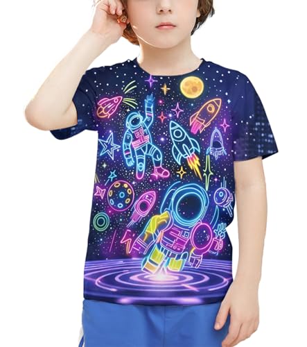 Image of Linnhoy Kids 3D Print Fashion Graphic T-Shirts for Boys Girls 6-16 Years | Unisex Colorful Short Sleeve, Crewneck, Breathable Fabric, Suitable for Daily Sport Festival Wear