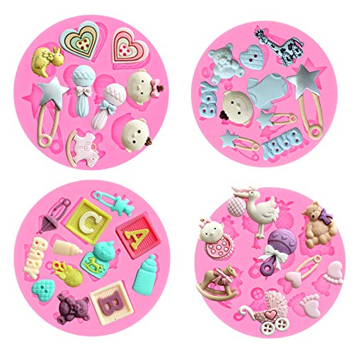 Rainmae 6Pcs Cute Baby Silicone Fondant Cake Mold Baby Birthday Party Kitchen Baking Mold Cake Decorating Moulds Modeling Tools Baby Shower Gender Reveal Party Gummy Sugar Chocolate Candy Cupcake Mold #TOP7