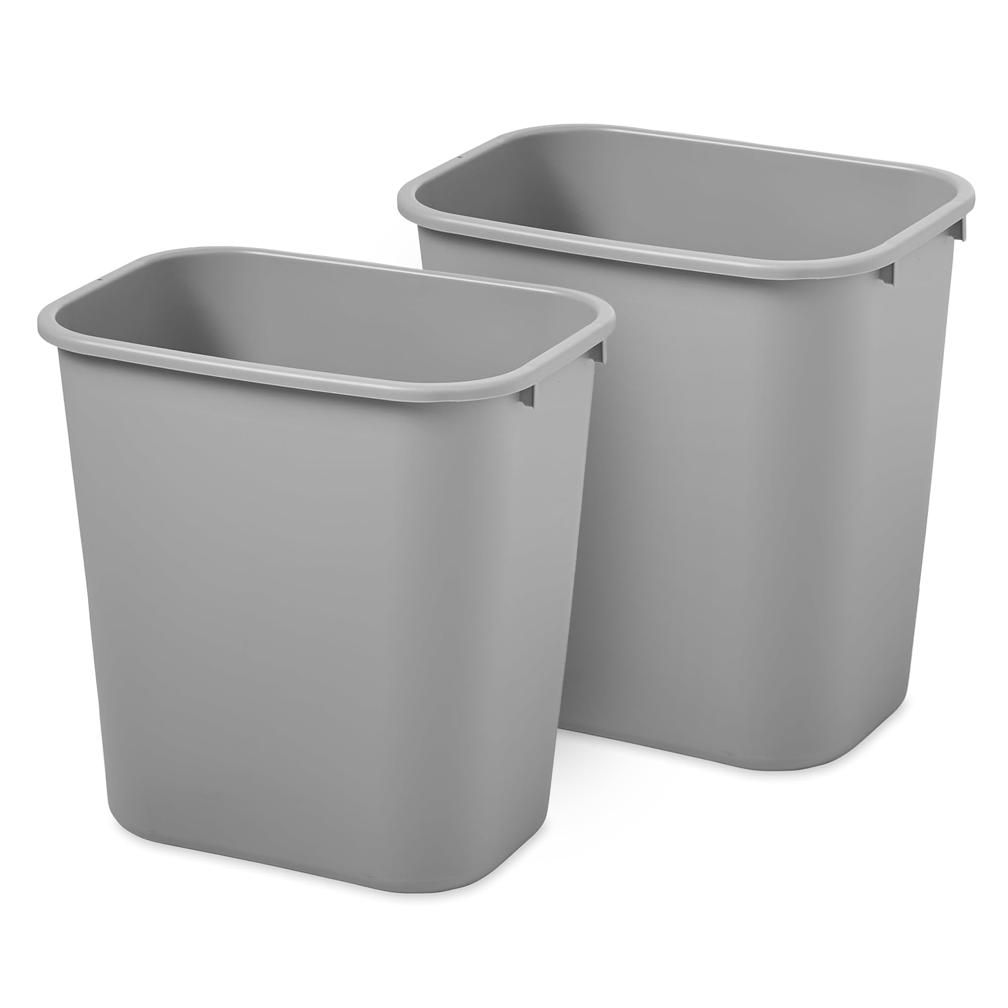 Rubbermaid Commercial Products 2 Pack Resin Wastebasket Trash Can 7-Gallon 28-Quart Gray Plastic for Bedroom Bathroom Office Fits