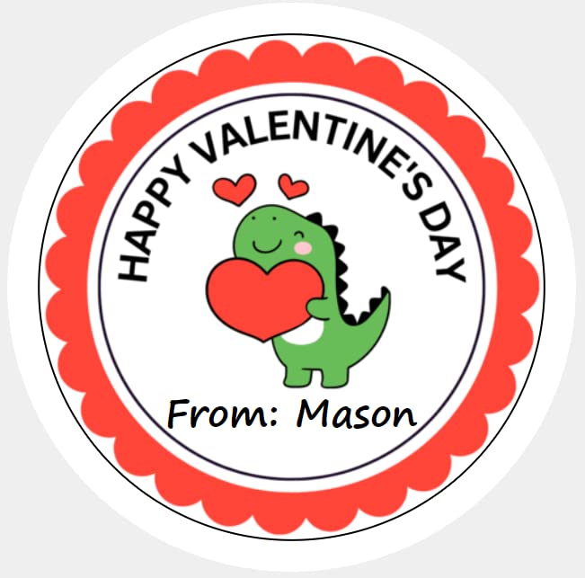 Personalized Valentine's Stickers, 2" Round Labels, Diosaur
