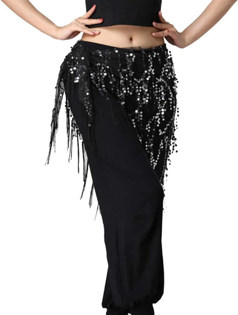 Lauthen.S Women Belly Dance Hip Scarf, Sequin Tassels Triangle Tribal Wrap Skirt Waist Chain - Image 4
