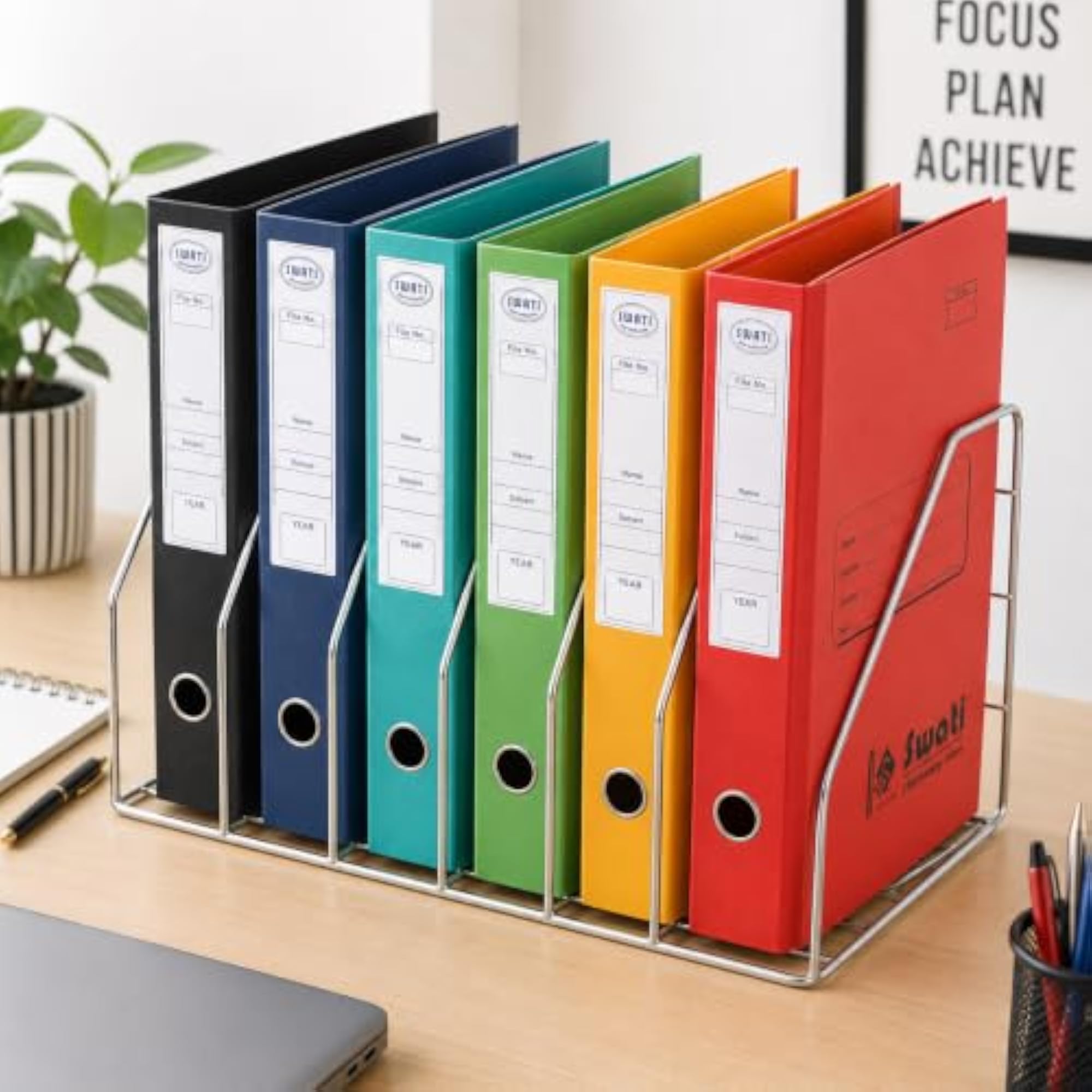 Wall Mounted File Folder Rack, 6 Section, Chrome Wire