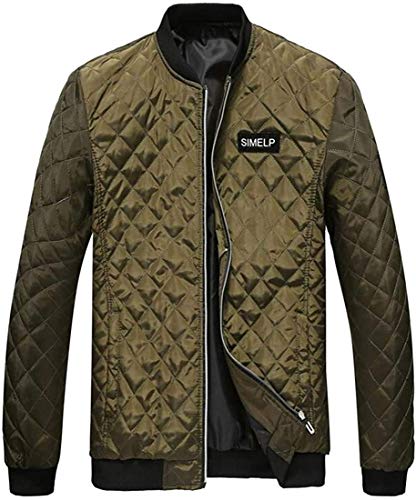 Mens Winter Bomber Jacket Varsity Diamond Quilted Windbreaker Jackets Coats,1,X-Small