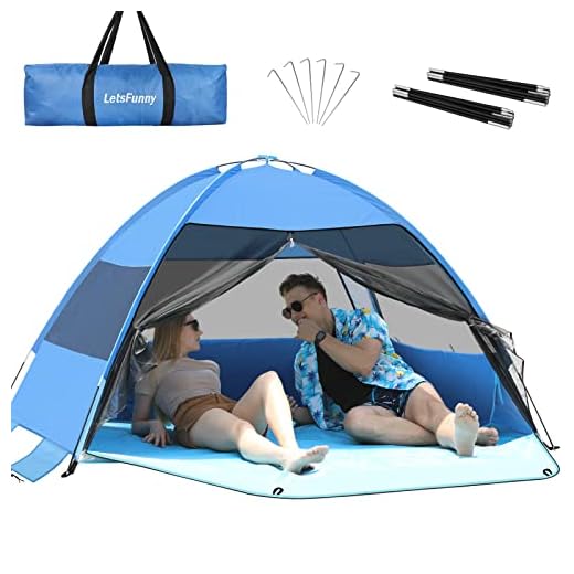 Large Easy Setup Beach Tent,Anti-UV Shelter Canopy Sun Shade with Extended Floor & 3 Mesh Roll Up Windows Fits 3-4 Person,Portable Shade Tent for Outdoor Camping Fishing (Blue)